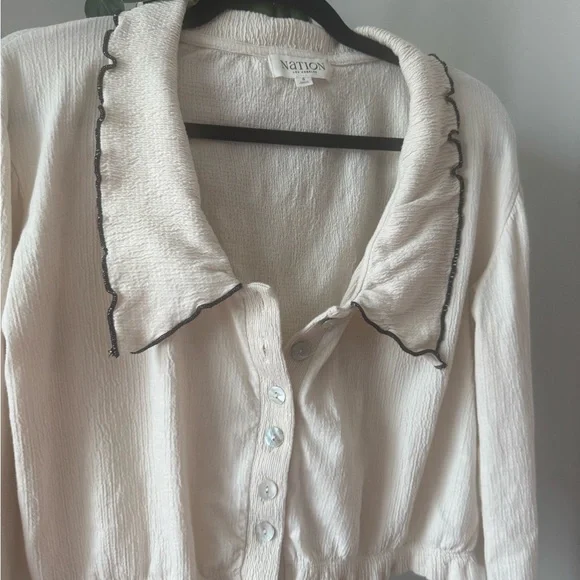 Anthropologie Nation Los Angeles Daisy Oversized Collar Button-Front Top - Picture 6 of 12
